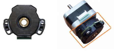 Standalone optical encoder alongside an optical encoder installed on a motor shaft